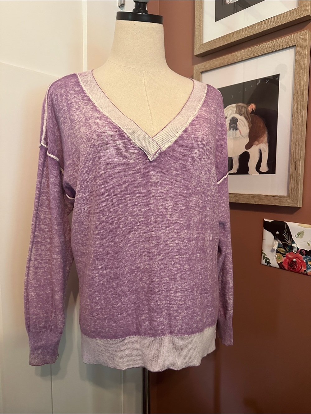 Sundance Samantha Lilac V-Neck casual 100% cotton hi lo Large sweater - Picture 2 of 14